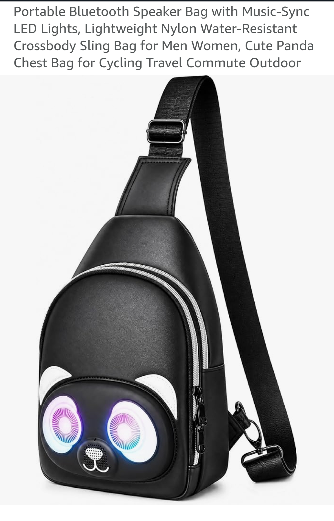 Crossbody sling bag with music sync LED speaker lights